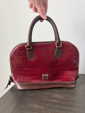 Dooney & Bourke Red Brown Croc-Embossed Leather Satchel